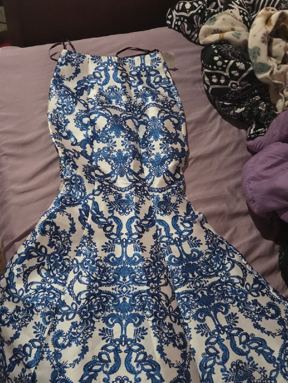 Speechless Blue and White Maxi Skirt with Intricate Baroque Print
